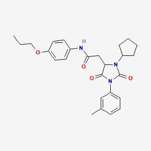 molecular formula C26H31N3O4 B11421538 2-[3-cyclopentyl-1-(3-methylphenyl)-2,5-dioxoimidazolidin-4-yl]-N-(4-propoxyphenyl)acetamide 