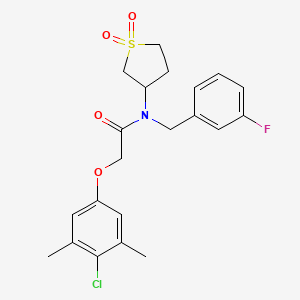 molecular formula C21H23ClFNO4S B11421639 2-(4-chloro-3,5-dimethylphenoxy)-N-(1,1-dioxidotetrahydrothiophen-3-yl)-N-(3-fluorobenzyl)acetamide 