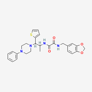 molecular formula C27H30N4O4S B11421675 N1-(benzo[d][1,3]dioxol-5-ylmethyl)-N2-(1-(4-phenylpiperazin-1-yl)-1-(thiophen-2-yl)propan-2-yl)oxalamide 