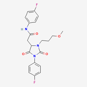 molecular formula C21H21F2N3O4 B11421736 N-(4-fluorophenyl)-2-[1-(4-fluorophenyl)-3-(3-methoxypropyl)-2,5-dioxoimidazolidin-4-yl]acetamide 