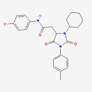 molecular formula C24H26FN3O3 B11421771 2-[3-cyclohexyl-1-(4-methylphenyl)-2,5-dioxoimidazolidin-4-yl]-N-(4-fluorophenyl)acetamide 