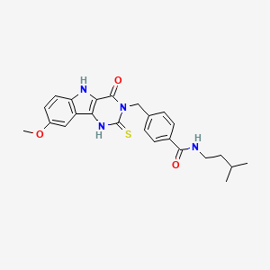 4-[(8-methoxy-4-oxo-2-thioxo-1,2,4,5-tetrahydro-3H-pyrimido[5,4-b]indol-3-yl)methyl]-N-(3-methylbutyl)benzamide