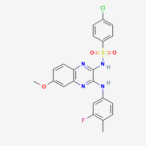 molecular formula C22H18ClFN4O3S B11421956 4-chloro-N-{3-[(3-fluoro-4-methylphenyl)amino]-6-methoxyquinoxalin-2-yl}benzenesulfonamide 