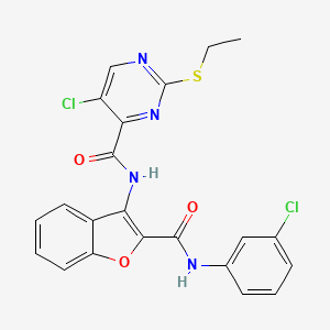 5-chloro-N-{2-[(3-chlorophenyl)carbamoyl]-1-benzofuran-3-yl}-2-(ethylsulfanyl)pyrimidine-4-carboxamide