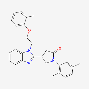 molecular formula C28H29N3O2 B11422027 1-(2,5-dimethylphenyl)-4-{1-[2-(2-methylphenoxy)ethyl]-1H-benzimidazol-2-yl}pyrrolidin-2-one 