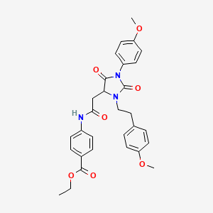 Ethyl 4-[({1-(4-methoxyphenyl)-3-[2-(4-methoxyphenyl)ethyl]-2,5-dioxoimidazolidin-4-yl}acetyl)amino]benzoate