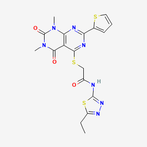 2-((6,8-dimethyl-5,7-dioxo-2-(thiophen-2-yl)-5,6,7,8-tetrahydropyrimido[4,5-d]pyrimidin-4-yl)thio)-N-(5-ethyl-1,3,4-thiadiazol-2-yl)acetamide