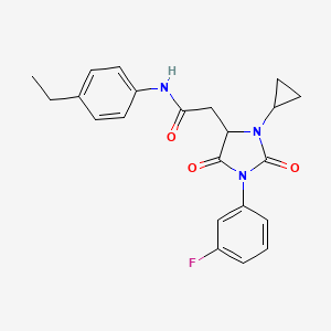 molecular formula C22H22FN3O3 B11422193 2-[3-cyclopropyl-1-(3-fluorophenyl)-2,5-dioxoimidazolidin-4-yl]-N-(4-ethylphenyl)acetamide 