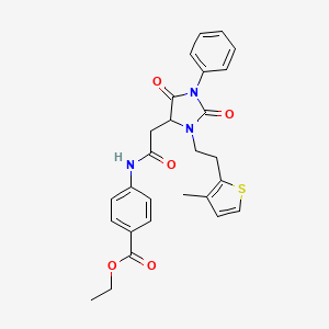 Ethyl 4-[({3-[2-(3-methylthiophen-2-yl)ethyl]-2,5-dioxo-1-phenylimidazolidin-4-yl}acetyl)amino]benzoate