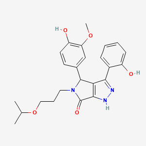 molecular formula C24H27N3O5 B11422227 4-(4-hydroxy-3-methoxyphenyl)-3-(2-hydroxyphenyl)-5-[3-(propan-2-yloxy)propyl]-4,5-dihydropyrrolo[3,4-c]pyrazol-6(2H)-one 