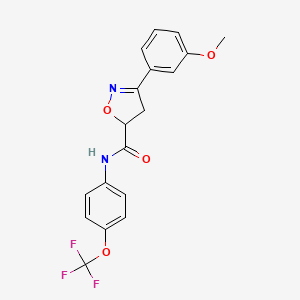 molecular formula C18H15F3N2O4 B11422339 3-(3-methoxyphenyl)-N-[4-(trifluoromethoxy)phenyl]-4,5-dihydro-1,2-oxazole-5-carboxamide 