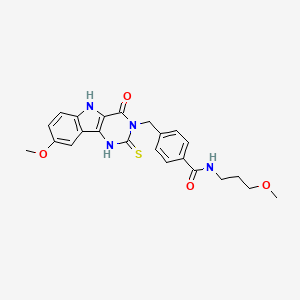 4-[(8-methoxy-4-oxo-2-thioxo-1,2,4,5-tetrahydro-3H-pyrimido[5,4-b]indol-3-yl)methyl]-N-(3-methoxypropyl)benzamide