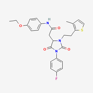 N-(4-ethoxyphenyl)-2-[1-(4-fluorophenyl)-3-[2-(3-methylthiophen-2-yl)ethyl]-2,5-dioxoimidazolidin-4-yl]acetamide