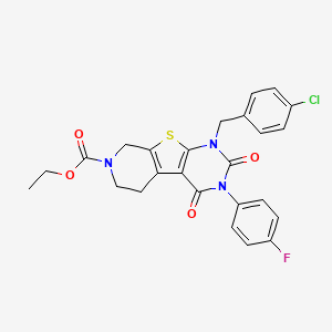 ethyl 6-[(4-chlorophenyl)methyl]-4-(4-fluorophenyl)-3,5-dioxo-8-thia-4,6,11-triazatricyclo[7.4.0.02,7]trideca-1(9),2(7)-diene-11-carboxylate