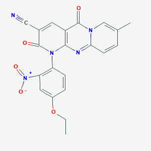 molecular formula C21H15N5O5 B11422481 7-(4-ethoxy-2-nitrophenyl)-13-methyl-2,6-dioxo-1,7,9-triazatricyclo[8.4.0.03,8]tetradeca-3(8),4,9,11,13-pentaene-5-carbonitrile 