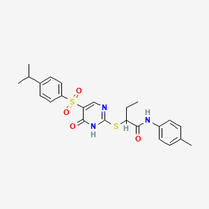 molecular formula C24H27N3O4S2 B11422494 2-((5-((4-isopropylphenyl)sulfonyl)-6-oxo-1,6-dihydropyrimidin-2-yl)thio)-N-(p-tolyl)butanamide 