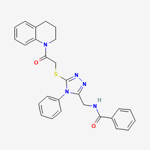 molecular formula C27H25N5O2S B11422509 N-((5-((2-(3,4-dihydroquinolin-1(2H)-yl)-2-oxoethyl)thio)-4-phenyl-4H-1,2,4-triazol-3-yl)methyl)benzamide 