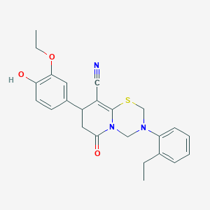 molecular formula C24H25N3O3S B11422637 8-(3-ethoxy-4-hydroxyphenyl)-3-(2-ethylphenyl)-6-oxo-3,4,7,8-tetrahydro-2H,6H-pyrido[2,1-b][1,3,5]thiadiazine-9-carbonitrile 