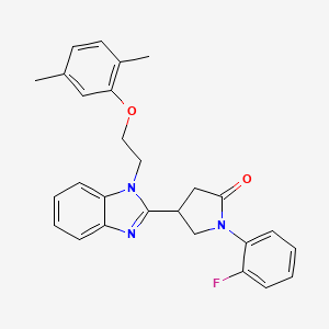 molecular formula C27H26FN3O2 B11422666 4-{1-[2-(2,5-dimethylphenoxy)ethyl]-1H-benzimidazol-2-yl}-1-(2-fluorophenyl)pyrrolidin-2-one 