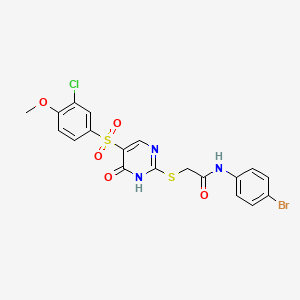 molecular formula C19H15BrClN3O5S2 B11422725 N-(4-bromophenyl)-2-({5-[(3-chloro-4-methoxyphenyl)sulfonyl]-6-oxo-1,6-dihydropyrimidin-2-yl}sulfanyl)acetamide 