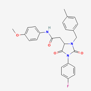 2-[1-(4-fluorophenyl)-3-[(4-methylphenyl)methyl]-2,5-dioxoimidazolidin-4-yl]-N-(4-methoxyphenyl)acetamide