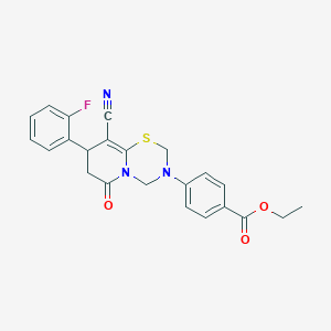 ethyl 4-[9-cyano-8-(2-fluorophenyl)-6-oxo-7,8-dihydro-2H,6H-pyrido[2,1-b][1,3,5]thiadiazin-3(4H)-yl]benzoate