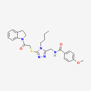 molecular formula C25H29N5O3S B11422905 N-((4-butyl-5-((2-(indolin-1-yl)-2-oxoethyl)thio)-4H-1,2,4-triazol-3-yl)methyl)-4-methoxybenzamide 