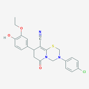 3-(4-chlorophenyl)-8-(3-ethoxy-4-hydroxyphenyl)-6-oxo-3,4,7,8-tetrahydro-2H,6H-pyrido[2,1-b][1,3,5]thiadiazine-9-carbonitrile