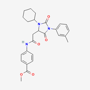 molecular formula C26H29N3O5 B11423001 Methyl 4-({[3-cyclohexyl-1-(3-methylphenyl)-2,5-dioxoimidazolidin-4-yl]acetyl}amino)benzoate 