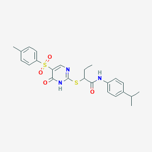 molecular formula C24H27N3O4S2 B11423115 N-(4-isopropylphenyl)-2-((6-oxo-5-tosyl-1,6-dihydropyrimidin-2-yl)thio)butanamide 