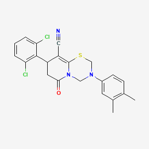 molecular formula C22H19Cl2N3OS B11423122 8-(2,6-dichlorophenyl)-3-(3,4-dimethylphenyl)-6-oxo-3,4,7,8-tetrahydro-2H,6H-pyrido[2,1-b][1,3,5]thiadiazine-9-carbonitrile 