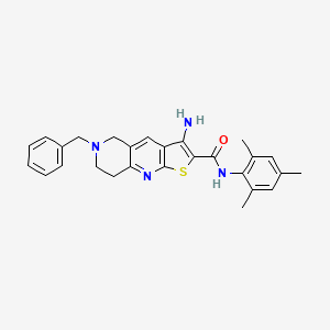 molecular formula C27H28N4OS B11423134 3-amino-6-benzyl-N-(2,4,6-trimethylphenyl)-5,6,7,8-tetrahydrothieno[2,3-b][1,6]naphthyridine-2-carboxamide 