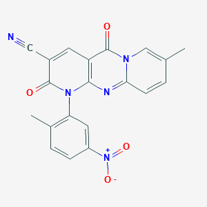 13-methyl-7-(2-methyl-5-nitrophenyl)-2,6-dioxo-1,7,9-triazatricyclo[8.4.0.03,8]tetradeca-3(8),4,9,11,13-pentaene-5-carbonitrile