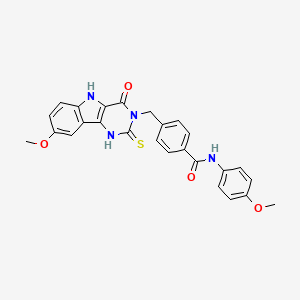 4-[(8-methoxy-4-oxo-2-thioxo-1,2,4,5-tetrahydro-3H-pyrimido[5,4-b]indol-3-yl)methyl]-N-(4-methoxyphenyl)benzamide