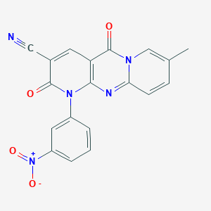 13-methyl-7-(3-nitrophenyl)-2,6-dioxo-1,7,9-triazatricyclo[8.4.0.03,8]tetradeca-3(8),4,9,11,13-pentaene-5-carbonitrile