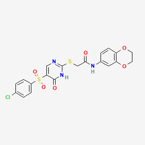 2-[[5-(4-chlorophenyl)sulfonyl-6-oxo-1H-pyrimidin-2-yl]sulfanyl]-N-(2,3-dihydro-1,4-benzodioxin-6-yl)acetamide