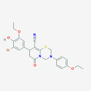 8-(3-bromo-5-ethoxy-4-hydroxyphenyl)-3-(4-ethoxyphenyl)-6-oxo-3,4,7,8-tetrahydro-2H,6H-pyrido[2,1-b][1,3,5]thiadiazine-9-carbonitrile