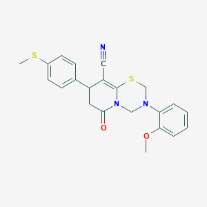 molecular formula C22H21N3O2S2 B11423440 3-(2-Methoxyphenyl)-8-(4-methylsulfanylphenyl)-6-oxo-2,4,7,8-tetrahydropyrido[2,1-b][1,3,5]thiadiazine-9-carbonitrile 