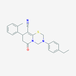 molecular formula C23H23N3OS B11423463 3-(4-ethylphenyl)-8-(2-methylphenyl)-6-oxo-3,4,7,8-tetrahydro-2H,6H-pyrido[2,1-b][1,3,5]thiadiazine-9-carbonitrile 