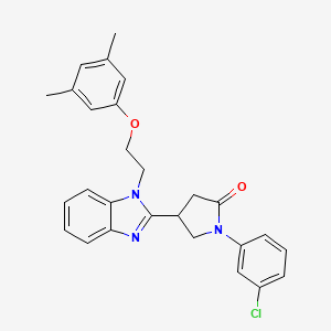 molecular formula C27H26ClN3O2 B11423476 1-(3-chlorophenyl)-4-{1-[2-(3,5-dimethylphenoxy)ethyl]-1H-benzimidazol-2-yl}pyrrolidin-2-one 