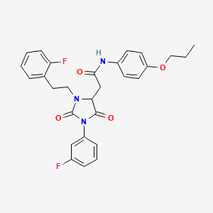 2-[1-(3-fluorophenyl)-3-[2-(2-fluorophenyl)ethyl]-2,5-dioxoimidazolidin-4-yl]-N-(4-propoxyphenyl)acetamide