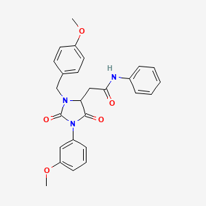 molecular formula C26H25N3O5 B11423561 2-[3-(4-methoxybenzyl)-1-(3-methoxyphenyl)-2,5-dioxoimidazolidin-4-yl]-N-phenylacetamide 