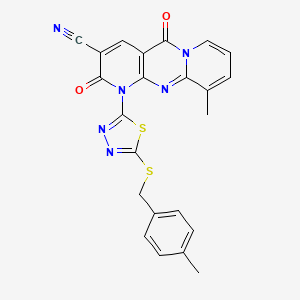 11-methyl-7-[5-[(4-methylphenyl)methylsulfanyl]-1,3,4-thiadiazol-2-yl]-2,6-dioxo-1,7,9-triazatricyclo[8.4.0.03,8]tetradeca-3(8),4,9,11,13-pentaene-5-carbonitrile