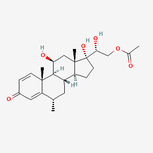 molecular formula C₂₄H₃₄O₆ B1142365 Pregna-1,4-dien-3-one,21-(acetyloxy)-11,17,20-trihydroxy-6-methyl-, (6a,11b,20R)-(9CI) CAS No. 93963-74-7