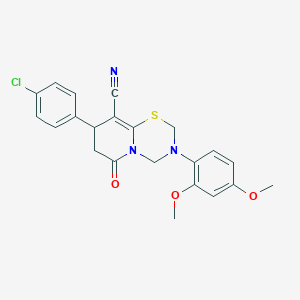 molecular formula C22H20ClN3O3S B11423664 8-(4-chlorophenyl)-3-(2,4-dimethoxyphenyl)-6-oxo-3,4,7,8-tetrahydro-2H,6H-pyrido[2,1-b][1,3,5]thiadiazine-9-carbonitrile 