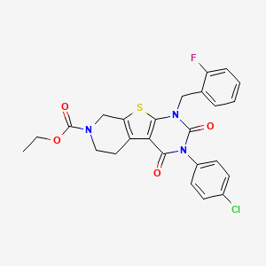 molecular formula C25H21ClFN3O4S B11423702 ethyl 4-(4-chlorophenyl)-6-[(2-fluorophenyl)methyl]-3,5-dioxo-8-thia-4,6,11-triazatricyclo[7.4.0.02,7]trideca-1(9),2(7)-diene-11-carboxylate 