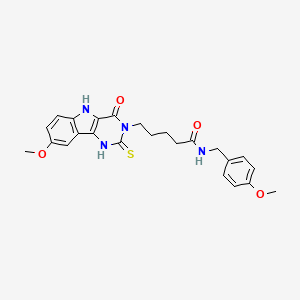 molecular formula C24H26N4O4S B11423732 5-(8-methoxy-4-oxo-2-sulfanylidene-1,5-dihydropyrimido[5,4-b]indol-3-yl)-N-[(4-methoxyphenyl)methyl]pentanamide 