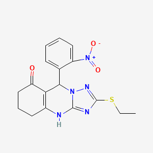 molecular formula C17H17N5O3S B11423756 2-(ethylsulfanyl)-9-(2-nitrophenyl)-5,6,7,9-tetrahydro[1,2,4]triazolo[5,1-b]quinazolin-8(4H)-one 