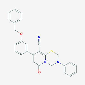 molecular formula C27H23N3O2S B11423772 8-[3-(benzyloxy)phenyl]-6-oxo-3-phenyl-3,4,7,8-tetrahydro-2H,6H-pyrido[2,1-b][1,3,5]thiadiazine-9-carbonitrile 