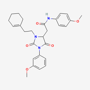 2-{3-[2-(cyclohex-1-en-1-yl)ethyl]-1-(3-methoxyphenyl)-2,5-dioxoimidazolidin-4-yl}-N-(4-methoxyphenyl)acetamide